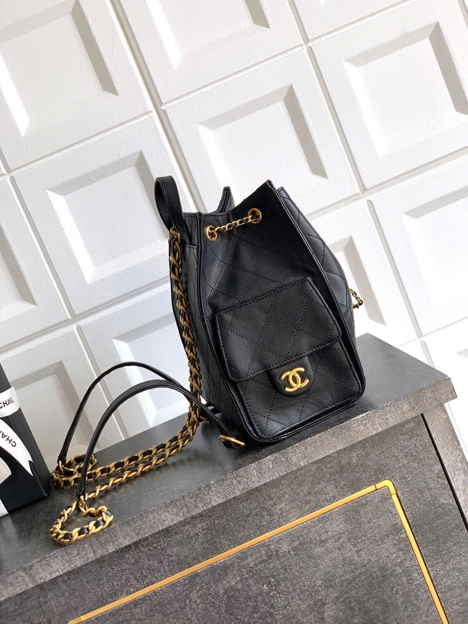 Chanel 25B Backpack Black Gold Grained Calfskin - AS5760