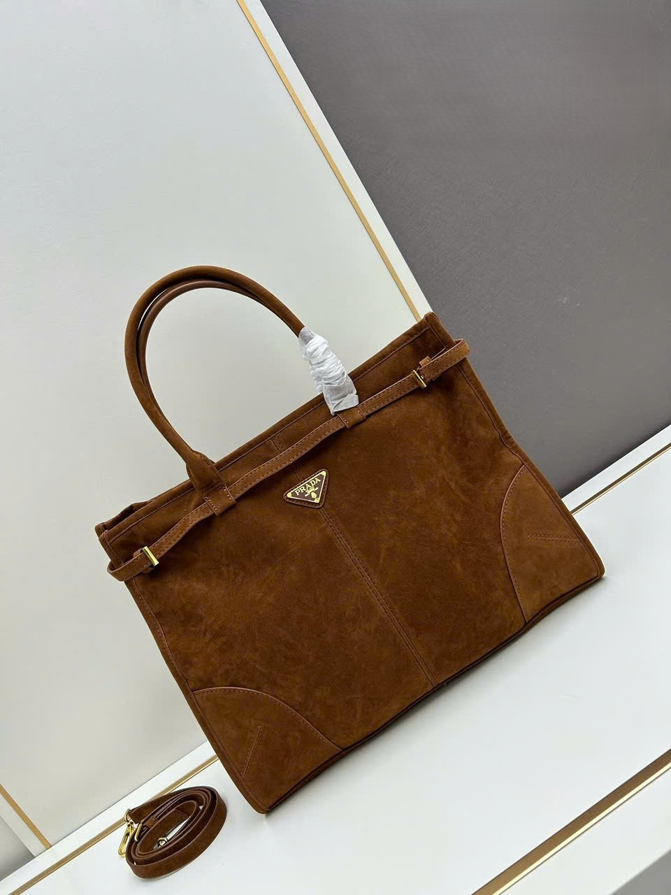 Prada Bonnie Large Suede Handbag - 1BA433