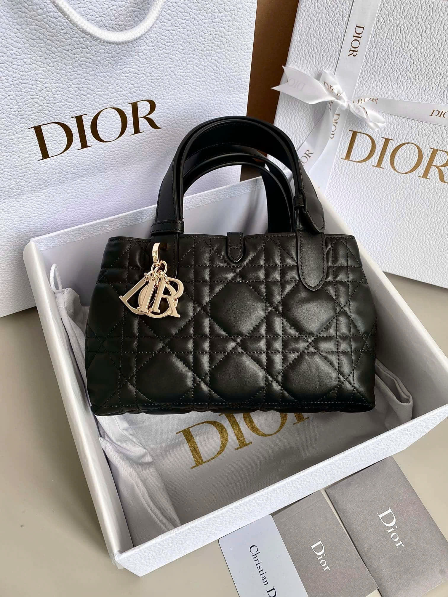 Small Dior Toujours Bag Black Macrocannage Calfskin - M900